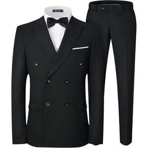 Men's Black Double Breasted Peak Lapel 2 Piece Two Button Blazer Wedding